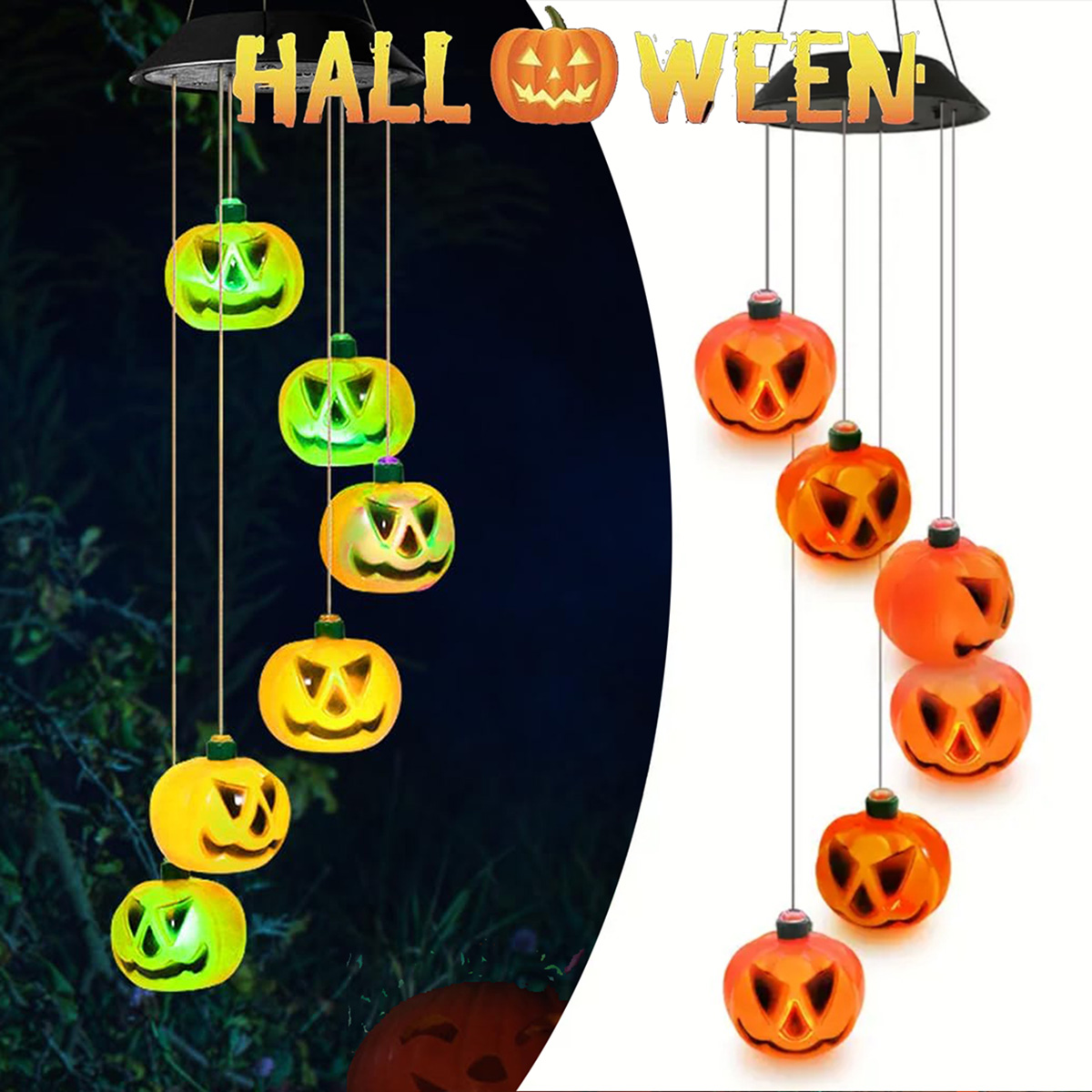 Halloween Pumpkin Decor Led - Sinos de Vento de Abóbora de