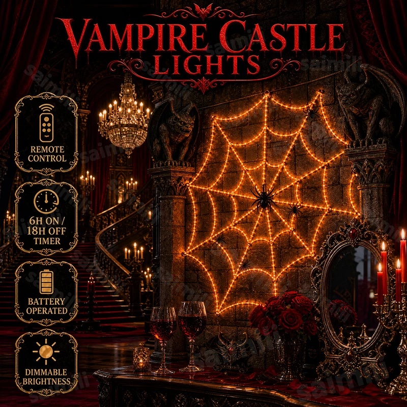 Halloween Led String Lights Orange - Luzes de cordão LED de teia