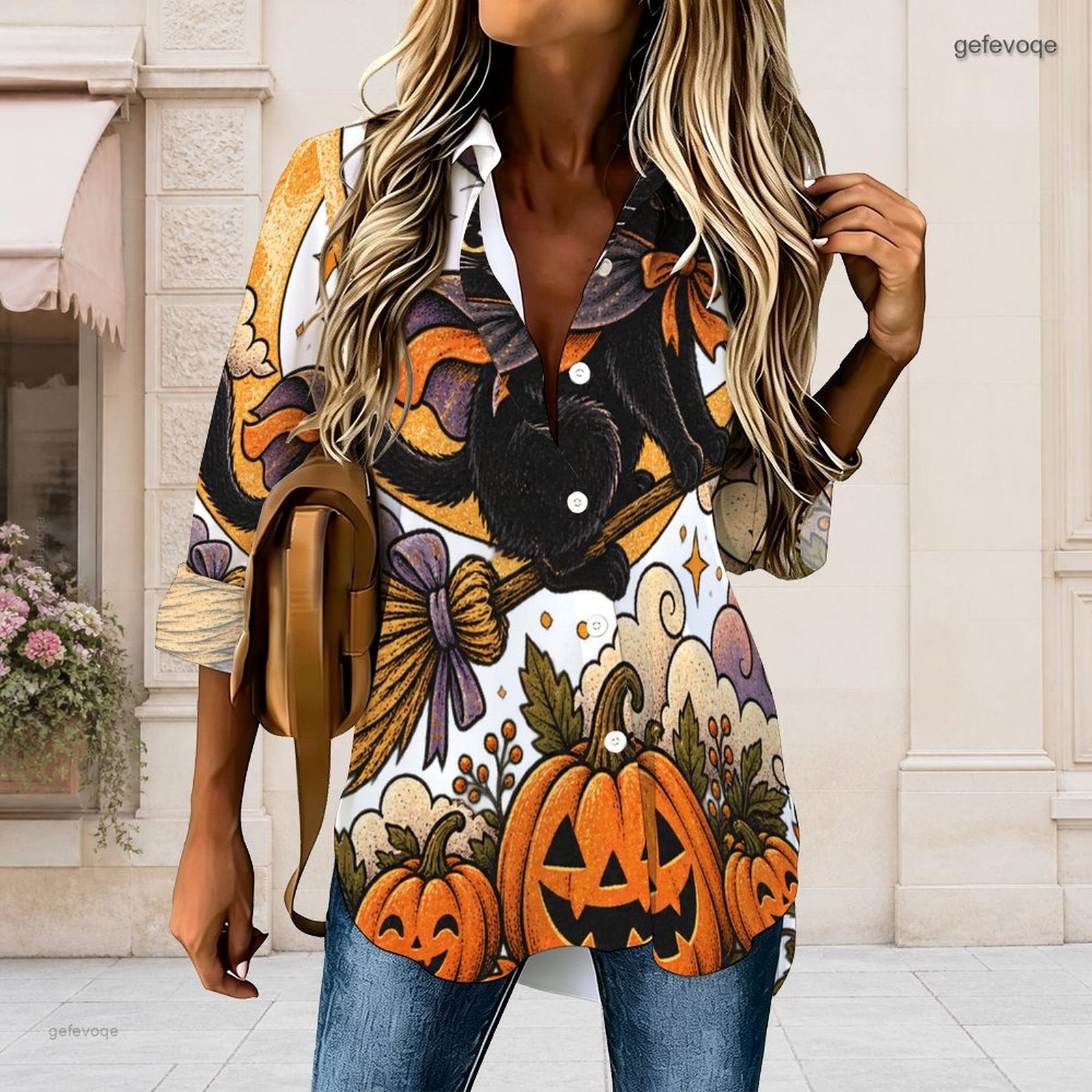 Pumpkin Lantern Halloween - Camisa feminina com estampa de Halloween,