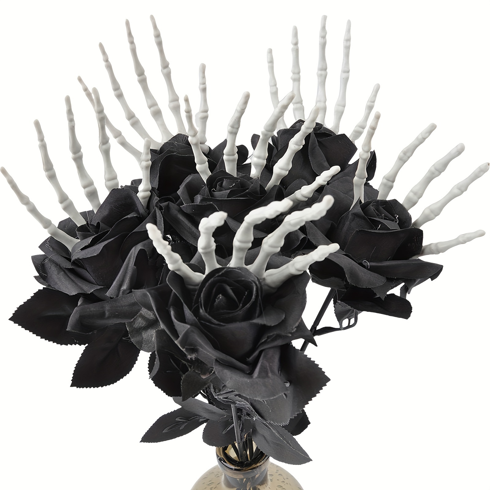 Halloween Skeleton Decoration - Plástico Preto Rosas Artificiais Bouquet Set,