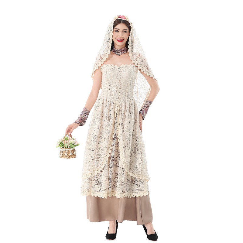 Vestido Maxi Vintage de Renda  - Halloween Costume Adult avaliação e preço