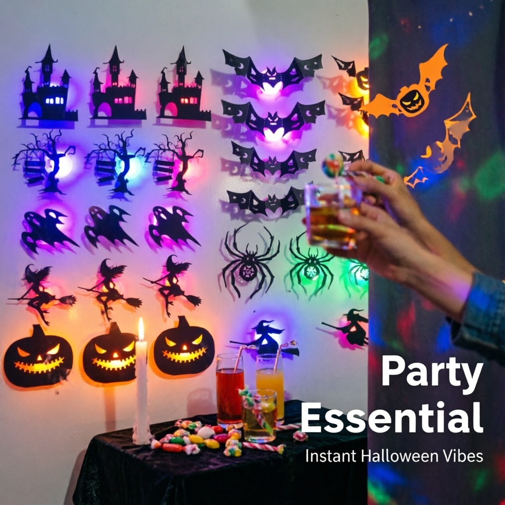 8 peças/conjunto de adesivos d - Halloween Pumpkin Decor Led avaliação e preço