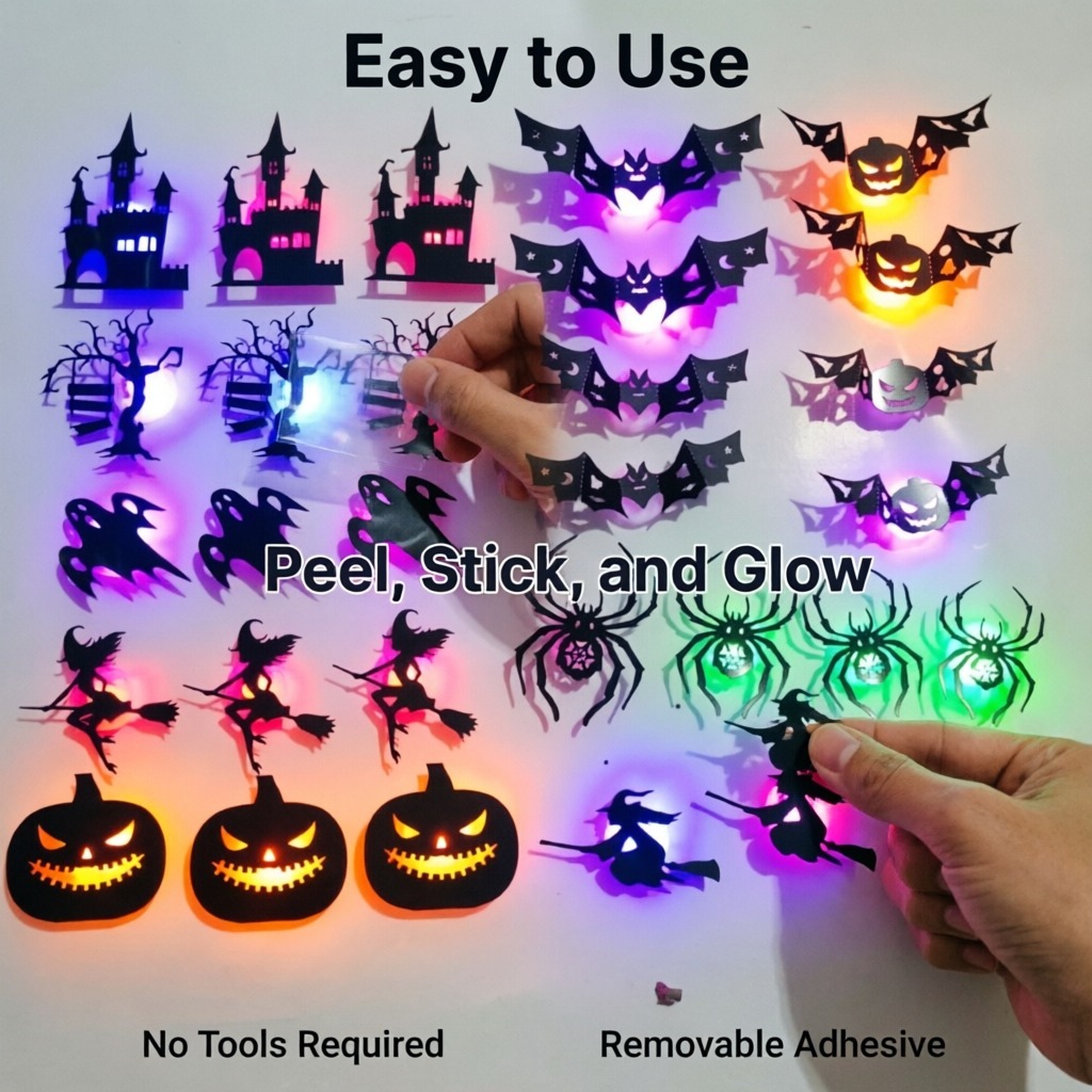 8 peças/conjunto de adesivos d - Halloween Pumpkin Decor Led avaliação e preço